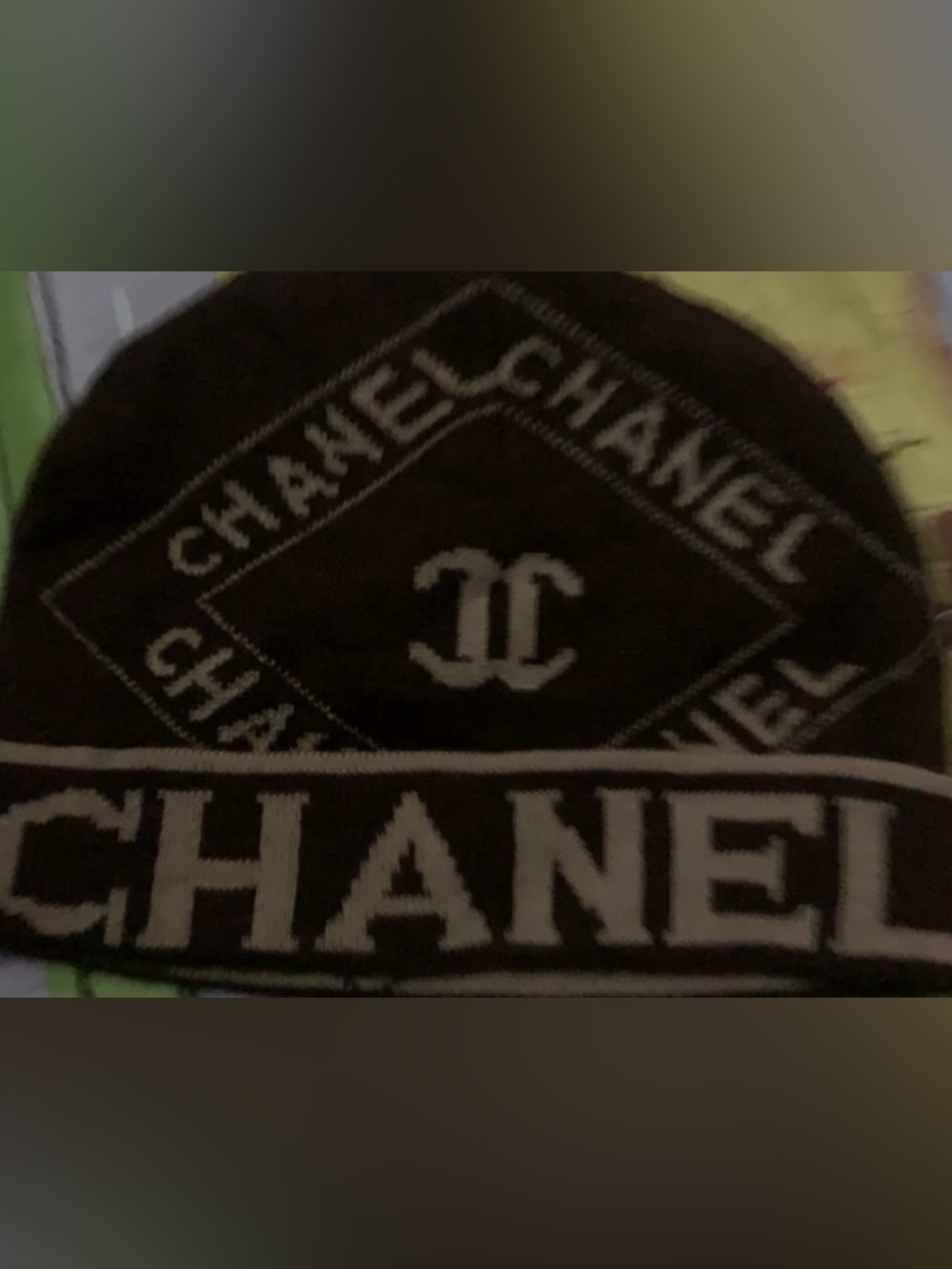 Luxury CHANEL Brown and Beige Logo Knit Beanie like new.